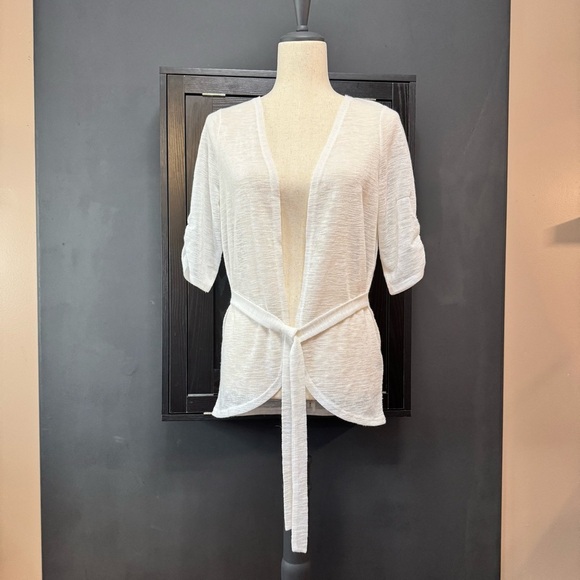 The Limited Tops - The Limited semi-sheer white tie front belted cardigan